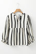 Stripe Crinckled Ruffled Sleeve Button up Loose Shirt